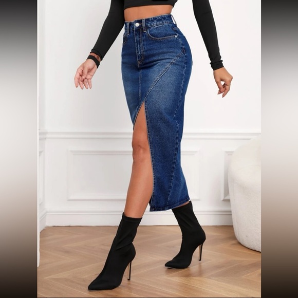 Fly Split Thigh Denim Skirt - Picture 6 of 8